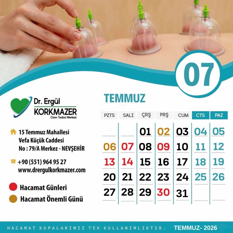 TEMMUZ Ayı Hacamat Takvimimizdir